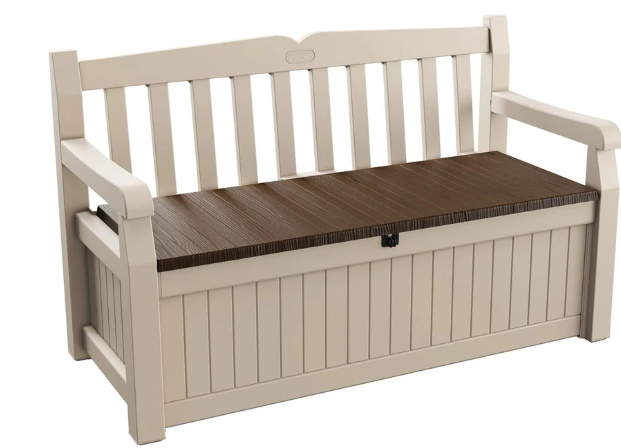 Keter Eden Bench 265L Outdoor 60% recycled Garden Furniture Storage Box Beige & Brown Wood Panel Effect