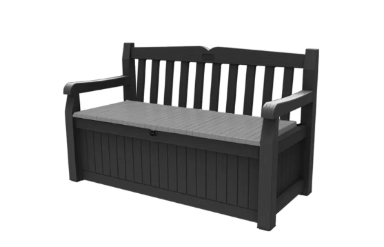 Keter Eden Bench 265L Outdoor 60% recycled Garden Furniture Storage Box Graphite & Light Grey