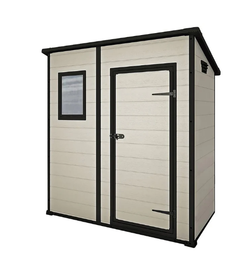 Keter Manor Outdoor Pent Single Door Garden Storage Shed 6 x 4ft Beige Brown Wood Effect